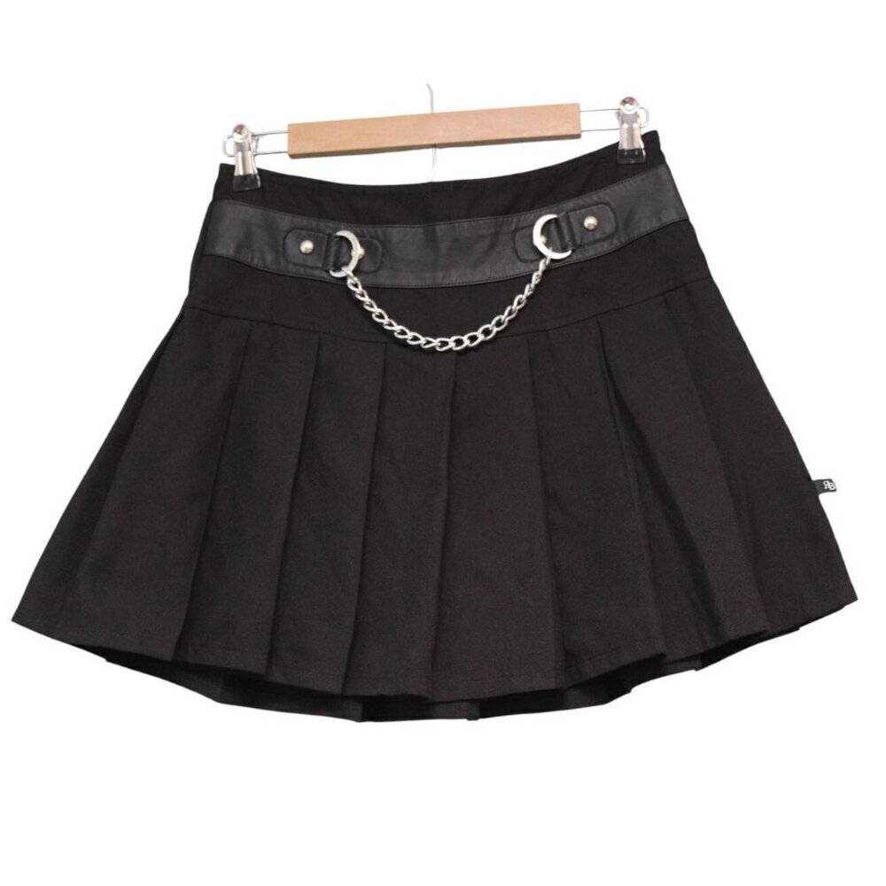 Vintage Y2K Pleated Mini Skirt Size Small Black Goth Grunge Rock Emo Skater